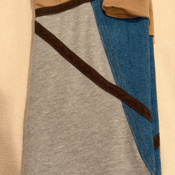 AKIRA Blue and Tan Patchwork Hybrid Jeans Cargo Pockets Jogger Cuff Hem Large - Picture 4 of 14